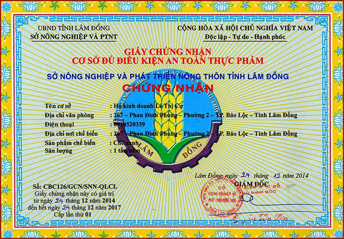 Xin cấp giấy chứng nhận cơ sở đủ điều kiện an toàn vệ sinh thực phẩm